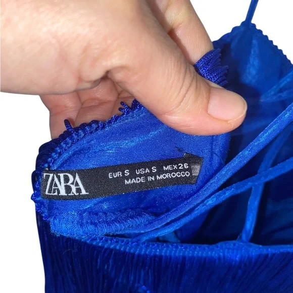 Zara Cobalt Blue Fringe Mini Dress Flapper western Festive Holiday Party Dress - Picture 6 of 9